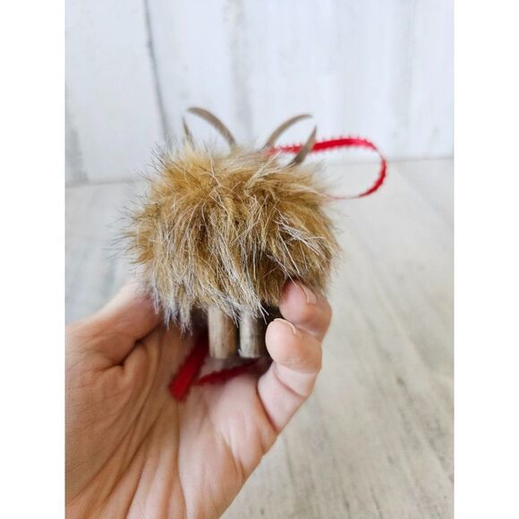 Wooden reindeer sequin beaded Santa vintage ornament Xmas set - Picture 12 of 13